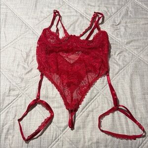 Elegant Red Lace Bodysuit size Medium